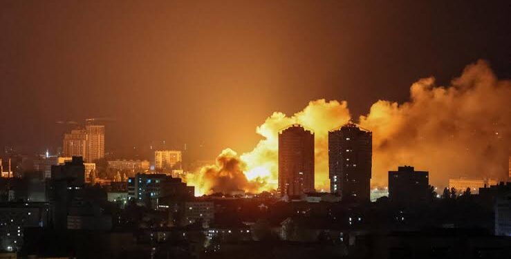 Buildings Burn as Russia Launches Fresh Wave of Attacks on Ukraine